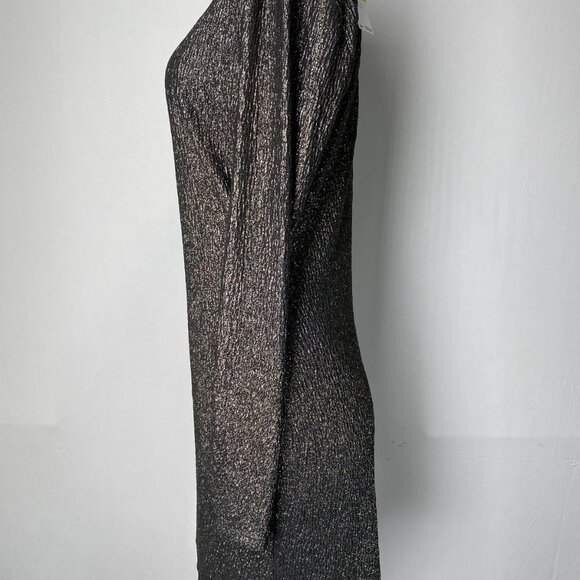 NEW MICHAEL KORS Metallic Crinkle Jacquard Mini Dress – Black/Gold – Size M - Picture 8 of 12